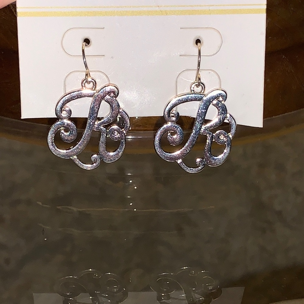 Silver Monogram Initial “R” Earrings - image 2